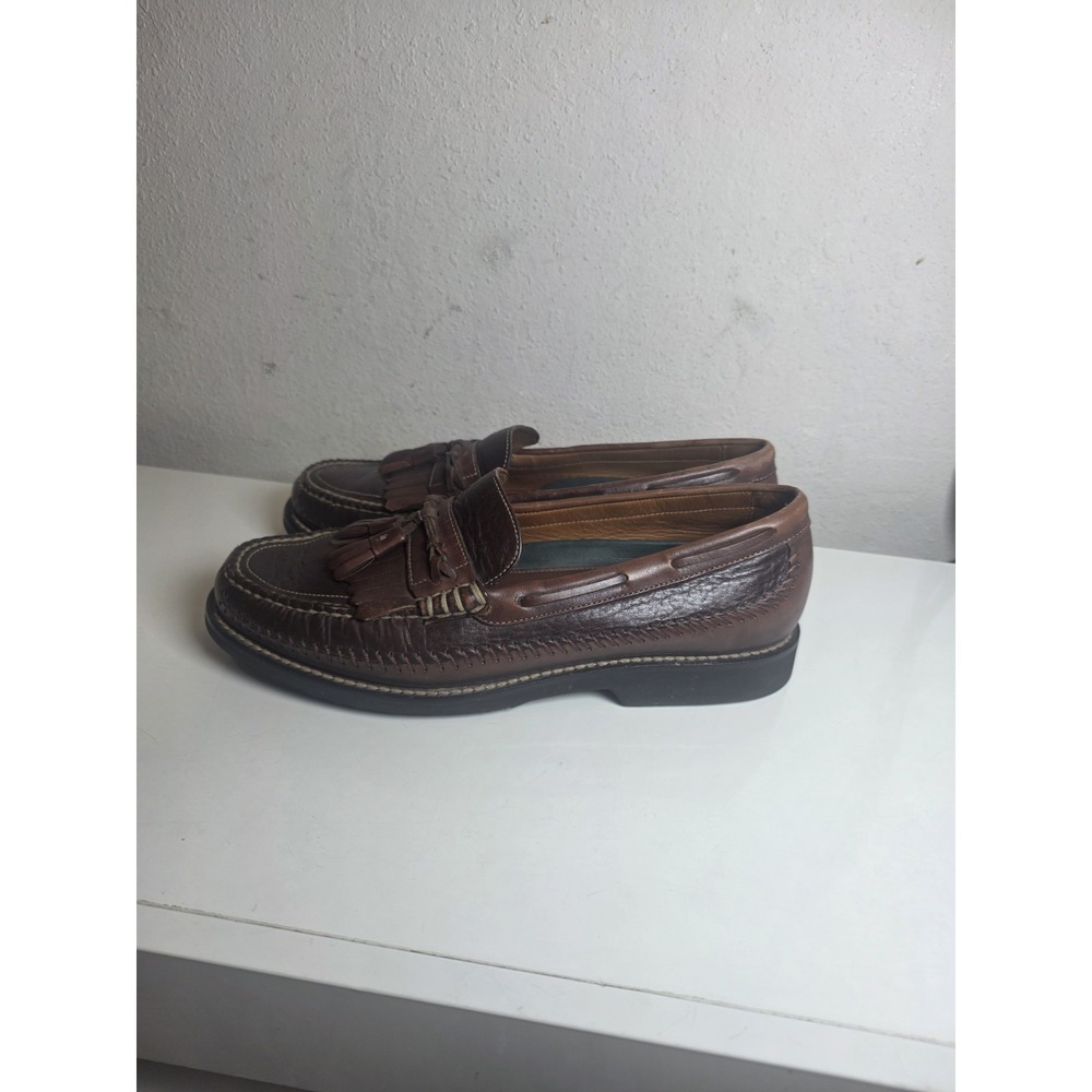 H.S. Trask Brown Leather Slip On Loafers Mens 10.5 Country Club Preppy Slip Knot - Picture 7 of 15